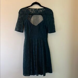 BCBGMaxAzria Black Green Fit and Flare Cocktail Dress